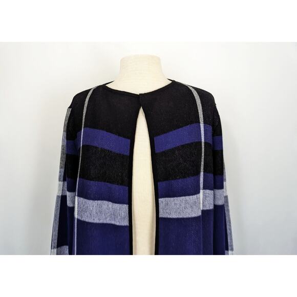 Anne Klein Cardigan Sweater Longline Purple Black White Plaid Misses Size L - Picture 2 of 6